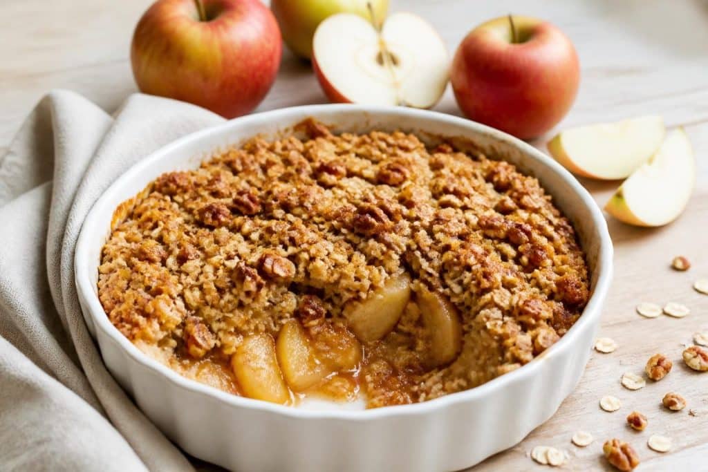 découvrez notre recette facile et rapide de crumble healthy aux pommes, sans sucre ni beurre, pour un dessert gourmand et léger à savourer sans culpabilité.