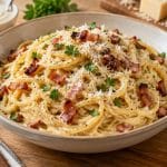 préparez de délicieuses pâtes carbonara à la crème fraîche avec cette recette simple et rapide, idéale pour un repas gourmand prêt en quelques minutes.